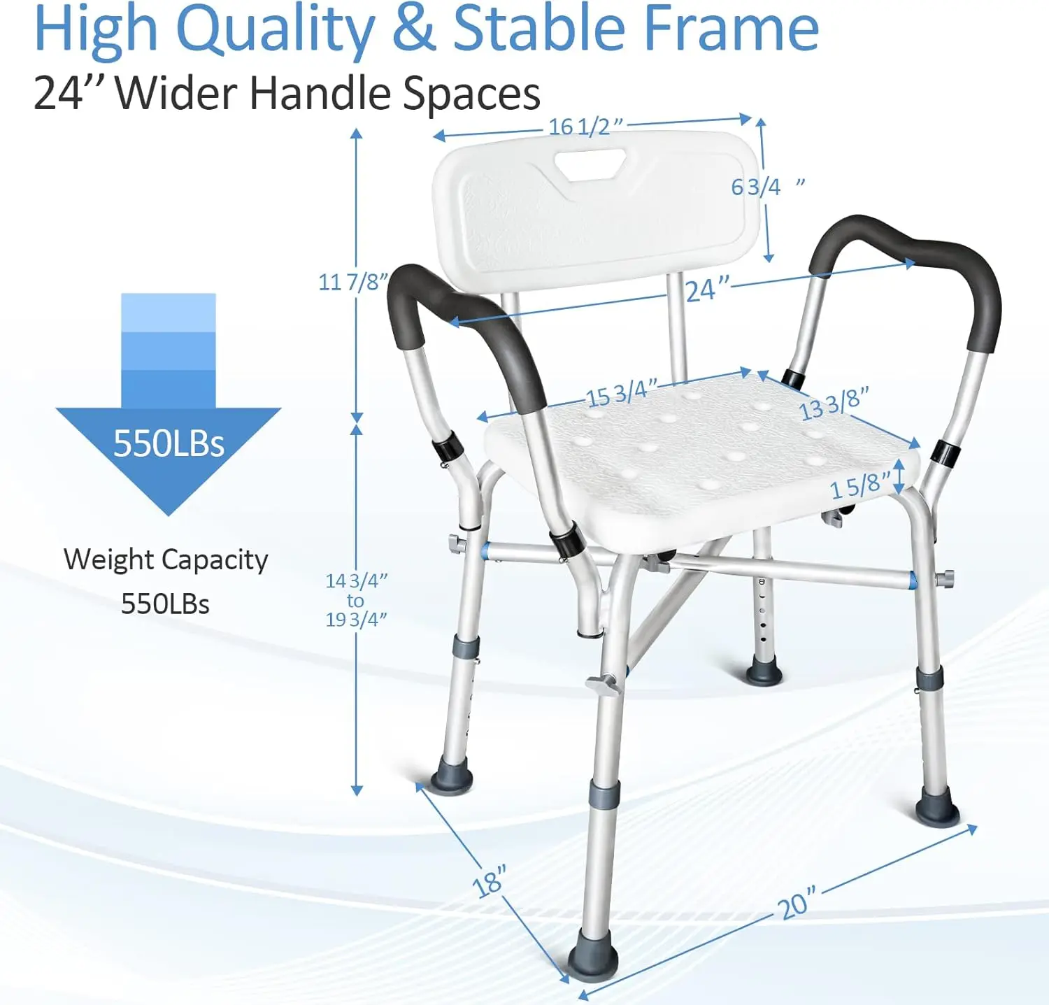 Shower Chair for Inside Shower, 550LBs Heavy Duty Bath Chair with Arms, Medical Shower Seat, Bath Stool Safety Shower