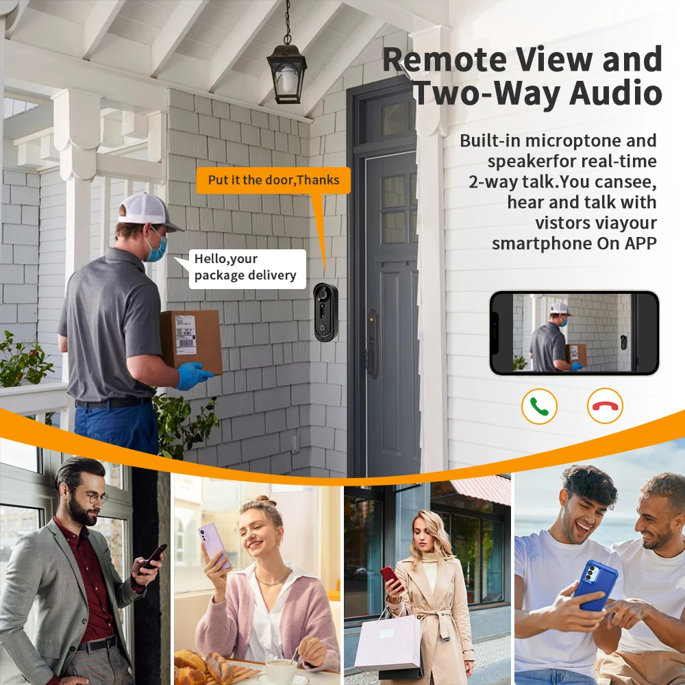 Smart Home Security Doorbell with WiFi Connection and Two-Way Audio Communication Outdoor Wireless WiFi Doorbell