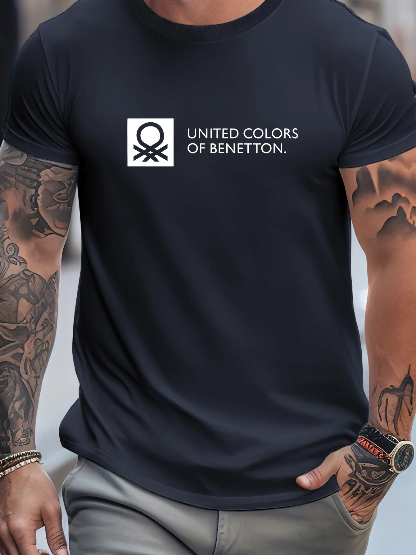 الولايات المتحدة الألوان من بينيتون تي شيرت رجالي الترفيه موضة قصيرة الأكمام القطن تيز العلامة التجارية تي شيرت الصيف الشارع الشهير Y2k + القمم #5