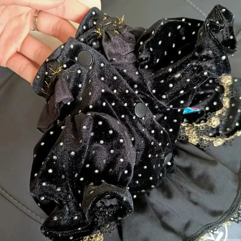 فستان كلب أليف - ملابس عصرية مخملية باللون الأسود والذهبي، ملابس تشيهواهوا اللطيفة والكلاب الصغيرة المطبوعة على الطراز البناتي، ملابس Mascotas Mascotas #4