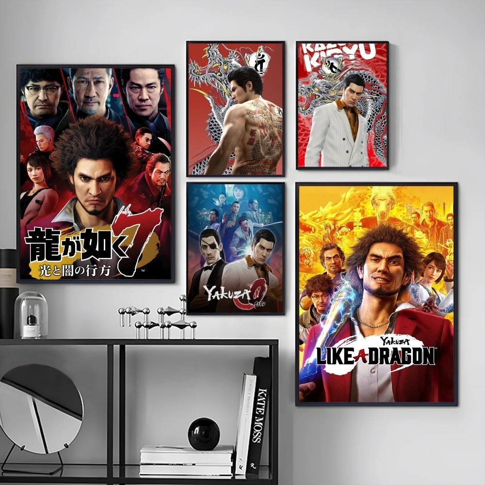 Y-Yakuza Like a Dragon Game Painting Calligraphy Canvas Poster Art for Bedroom Living Room Home Decor Decoration Decals Gift