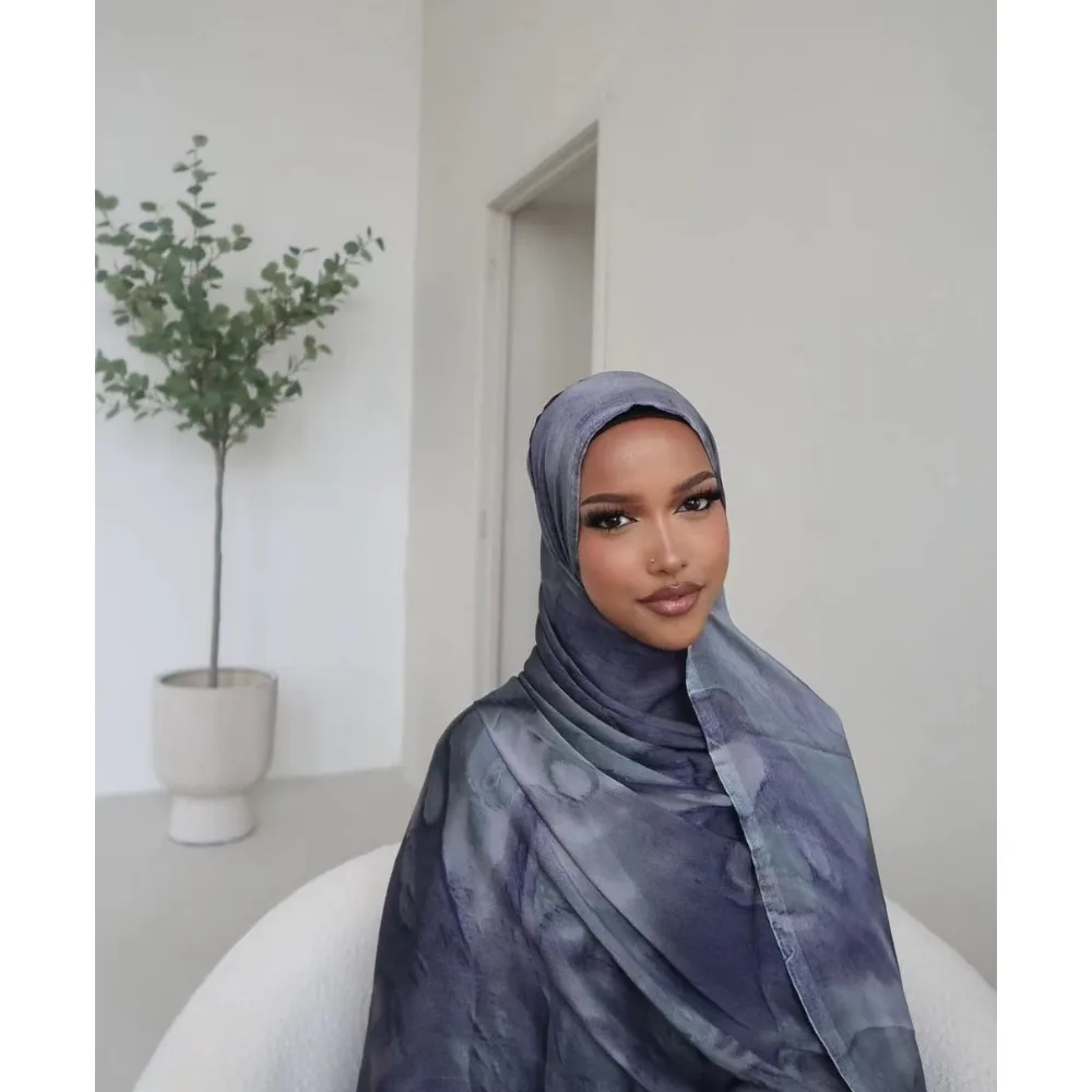 Écharpe Hijab en Coton Modal Imprimé Musulman, Châle Imprimé Marbre, Teinture Ombrée, Aquarelle, Premium, Nouvelle Collection