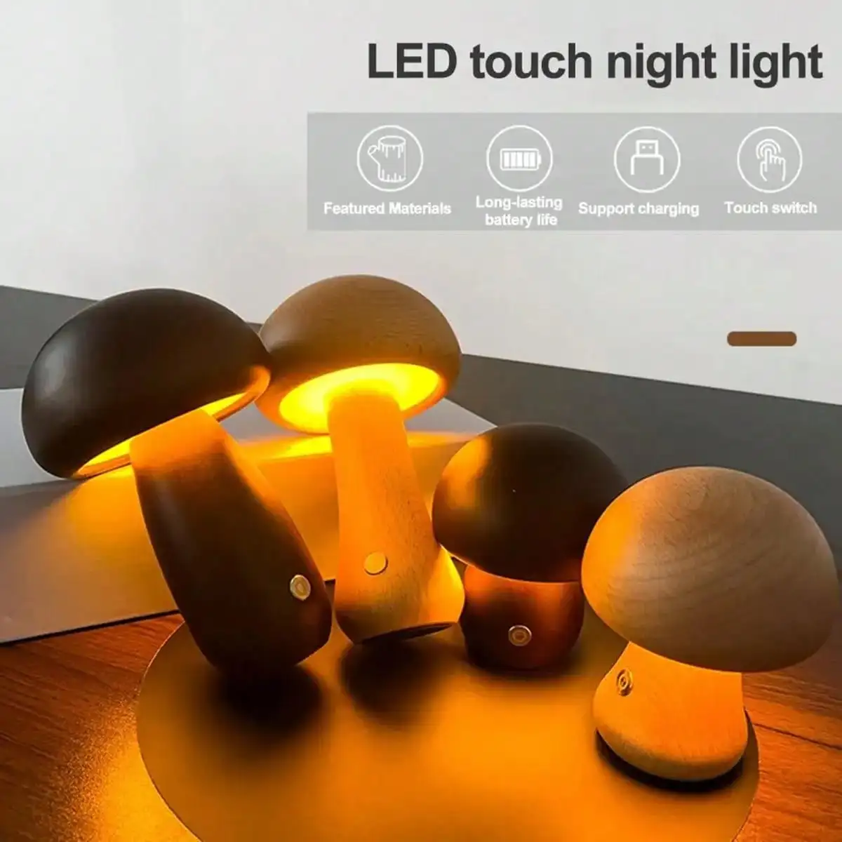 

1pc Dimmable LED Mushroom Table Lamp For For Bedroom Bedside Nursery, And Living Room Night Light Creative Home Decoration And W