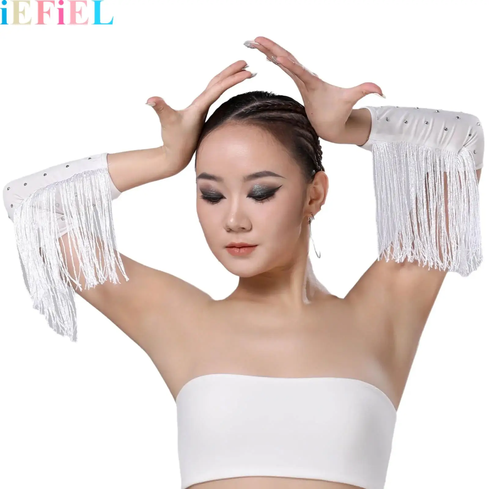 

Tassel Glitter Dance Gloves Fringe Rhinestones Wrist Sleeves Tassel Glitter Gloves for Women Latin Costumes Accessories