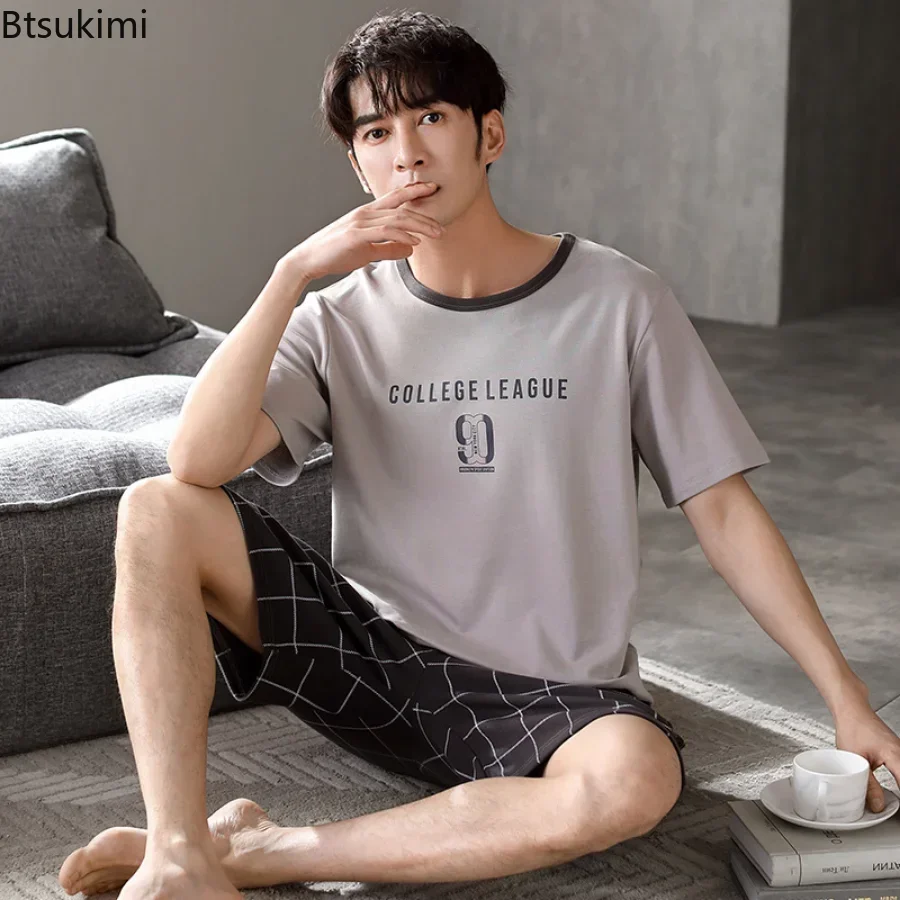 2026 Men's Summer Casual Cotton Sleepwear Sets Short Sleeve Shirts and Shorts Men 2PCS Sleepwear Pyjamas Male Homsuit Loungewear