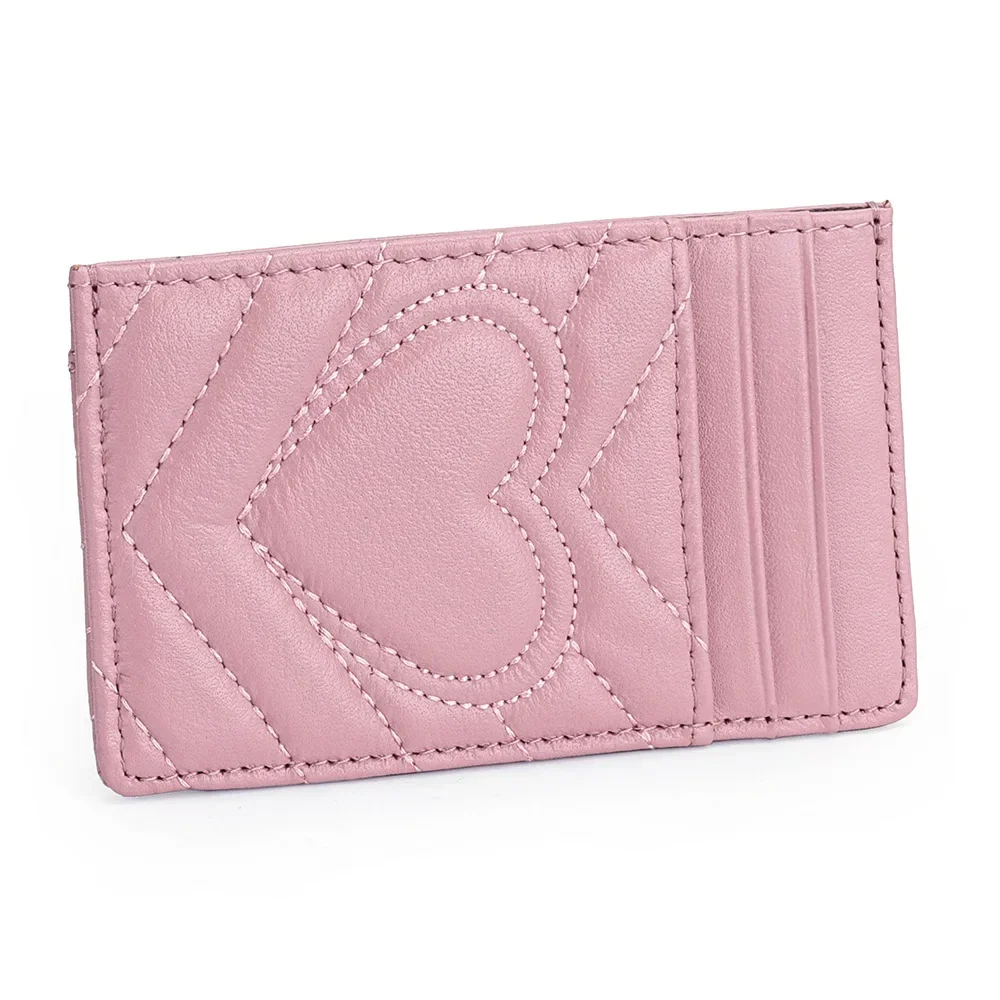 Sheepskin embroidered card bag Thin one-piece document storage Women's portable card holder leather premium coin wallet