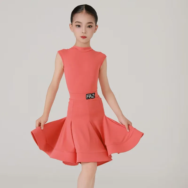 Girls' Sleeveless high-Neck Latin Dress Children's Rumba Ballroom Dance Competition Skirt Party Jive Samba professional dance view 4
