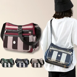 New Women's Crossbody Bag Nylon Fashion Stripe Shoulder Bag Large Capacity Multi Layered Simple Mom Bag