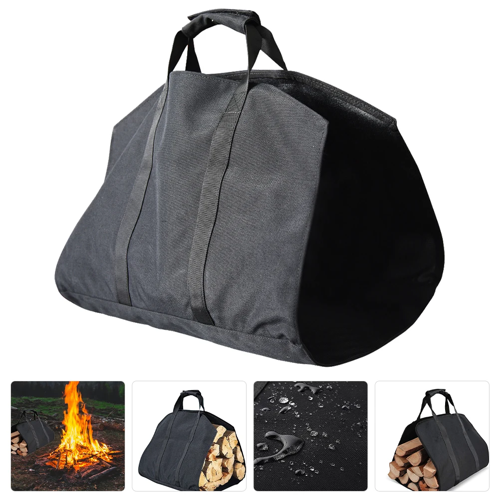 

Sturdy Tote Bag Black Oxford Cloth Large Capacity Firewood Holder Camping Accessories Reusable Storage Bag Collapsible Wood