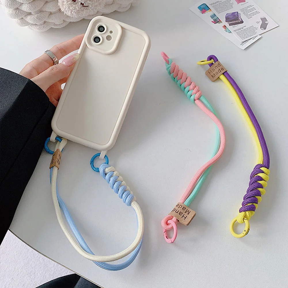 Elastic Mobile Phone Lanyard Colorful Hanging Chain Anti-loss Knot Rope Keyring Wrist Strap Woven Charms Keyring Bag Accessories