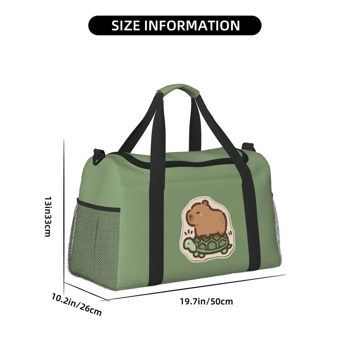 Capybara Riding A Turtle Portable Travel Bag,Large capacity sports Gym Bag, Lightweight carry on Luggage Duffle Bag coach Bag