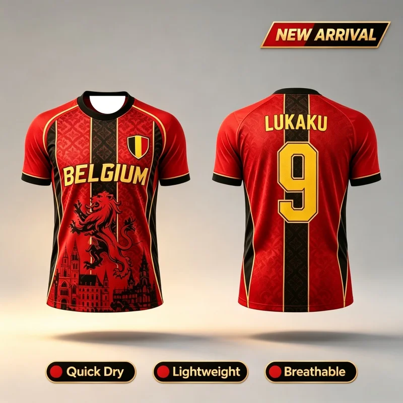 Belgium Witsel Lion City Building Print Soccer Jersey Quick Dry Breathable Football T-shirt Family Matching  Tops Parent-child