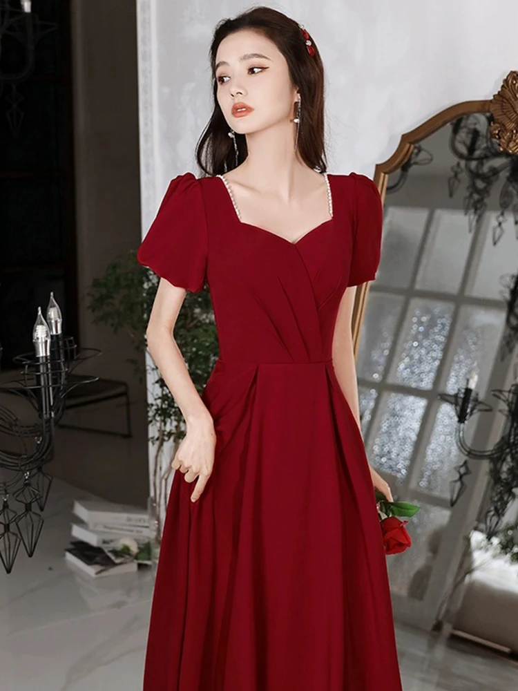 

Красное вечернее платье А-силуэта с коротким рукавом и юбкой в пол для помолвок, свадеб и повседневной носки