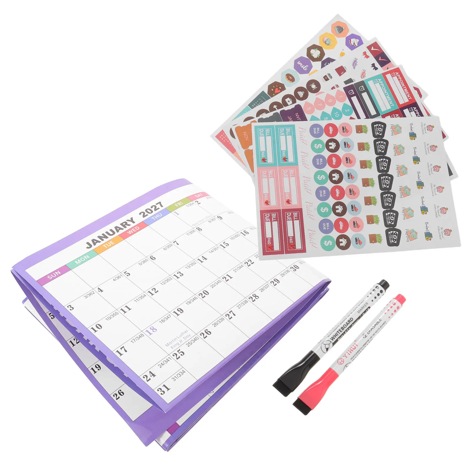 Yearly Wall Calendar 2027 Dry Erase 12 Month Full Year Planner Reversible Wall Hanging Classroom School Organizer Write on Wipe