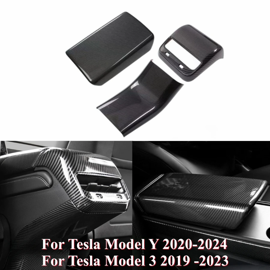 For Tesla Model Y 2020-2024 Model 3 2019-2023 ABS Center Console Armrest Cover & Rear Air Vent Cover & Anti Kick Protector