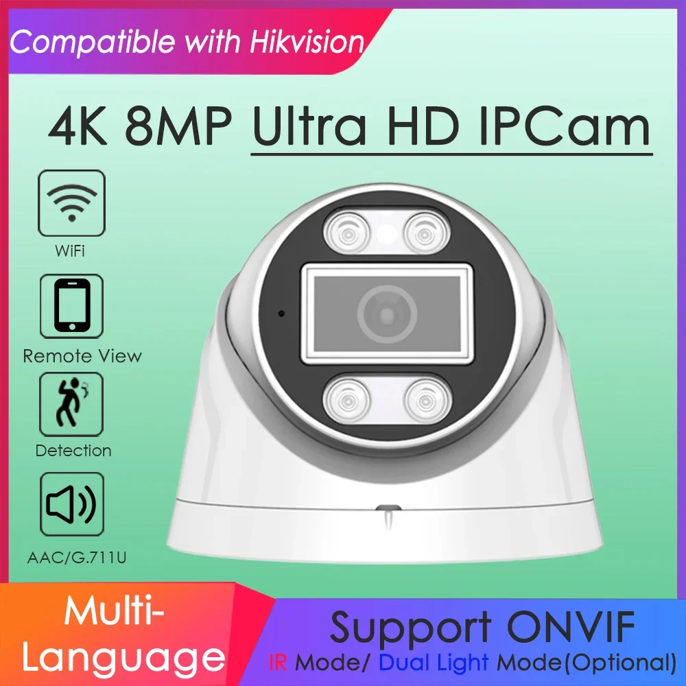 IMX415 4K 8MP Wifi Wireless IP Camera Compatible with Hikvision Smart IR Dual Light Motion Detection for Home Surveillance Onvif