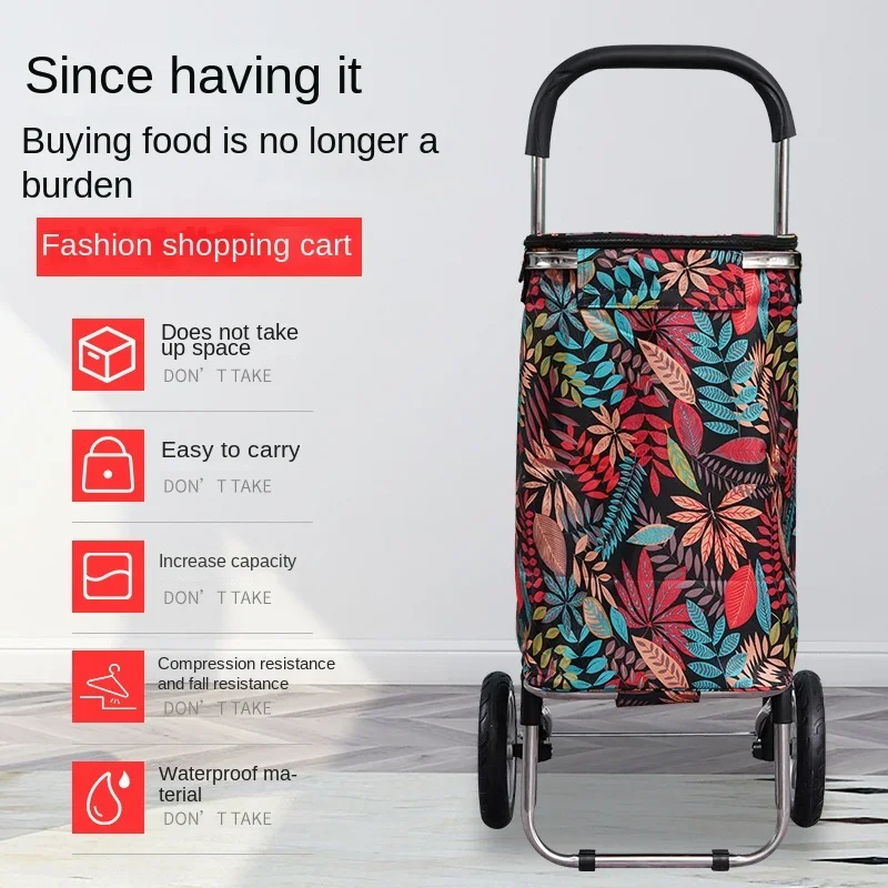 Folding Shopping Cart Storage Bag with Stair Climbing Wheels Waterproof Fabric Travel Bag Pull Trolley Max Load 30kg Outdoor