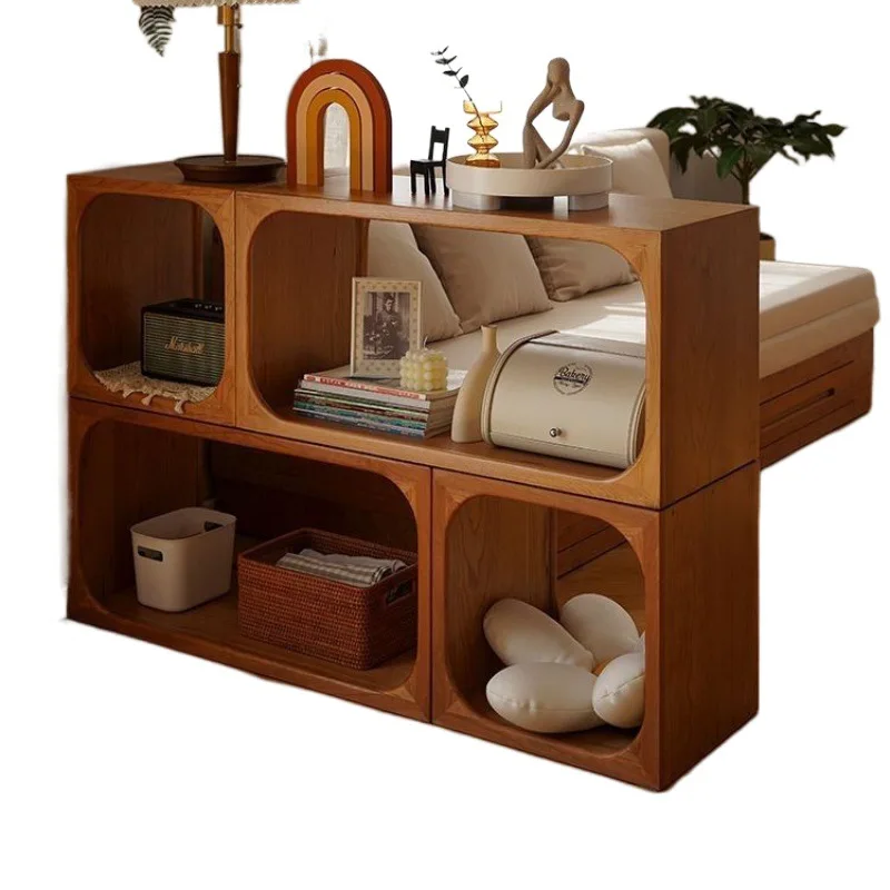 

Living room entrance cherry wood retro wind partition cabinet multi-functional free combination all solid wood module bookcase