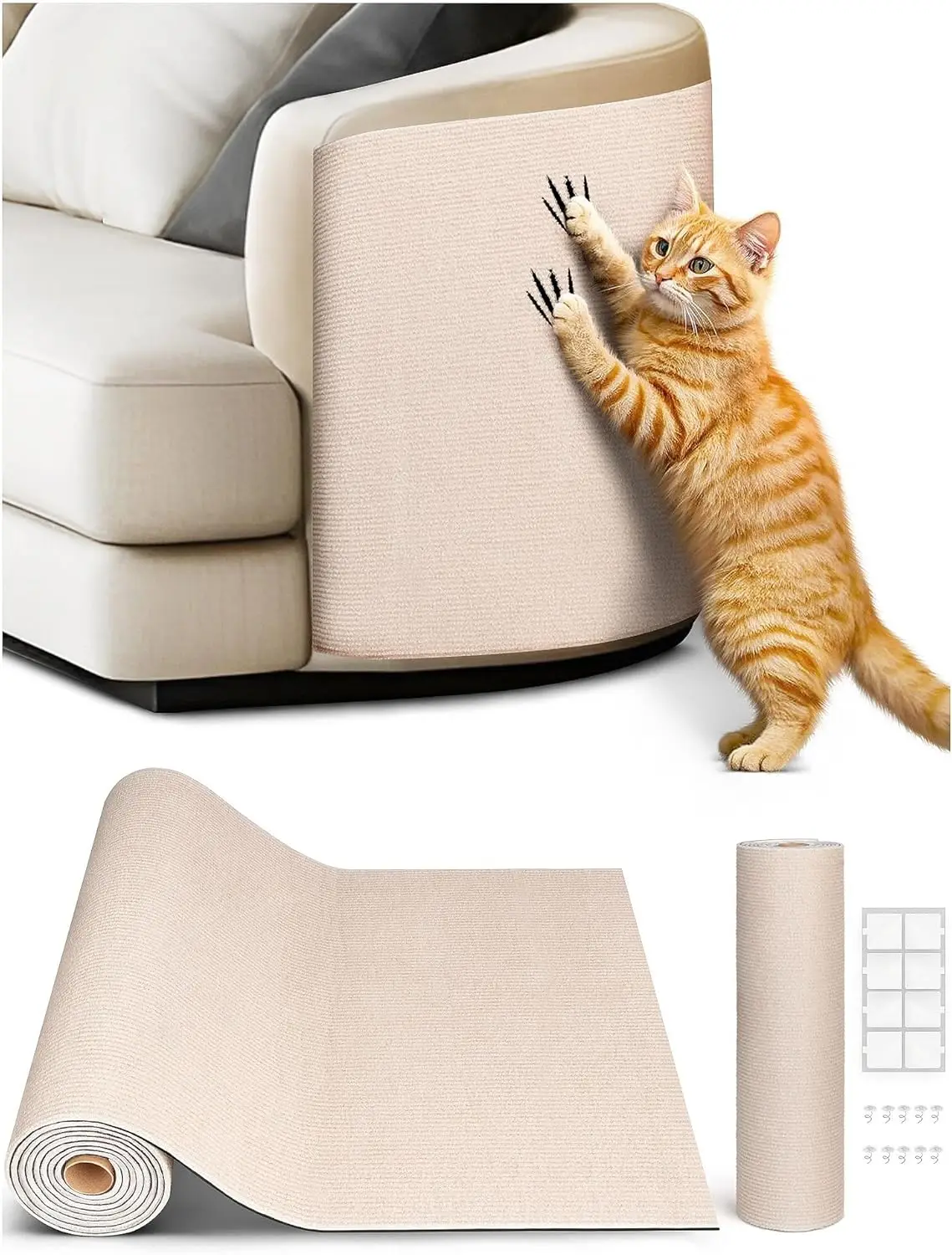 

78.7"x15.8" Cat Scratch Mat, Trimmable Self-Adhesive Carpet, DIY Climb Cat Scratcher for Furniture Couch or Wall Protect