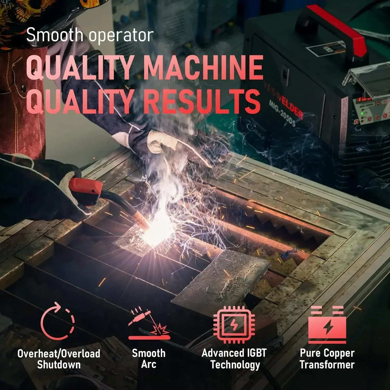 Digital MIG-205DS MIG Welder,200Amp 110/220V Dual Voltage, Gas Gasless MIG Welding Machine MIG/Lift TIG/ARC