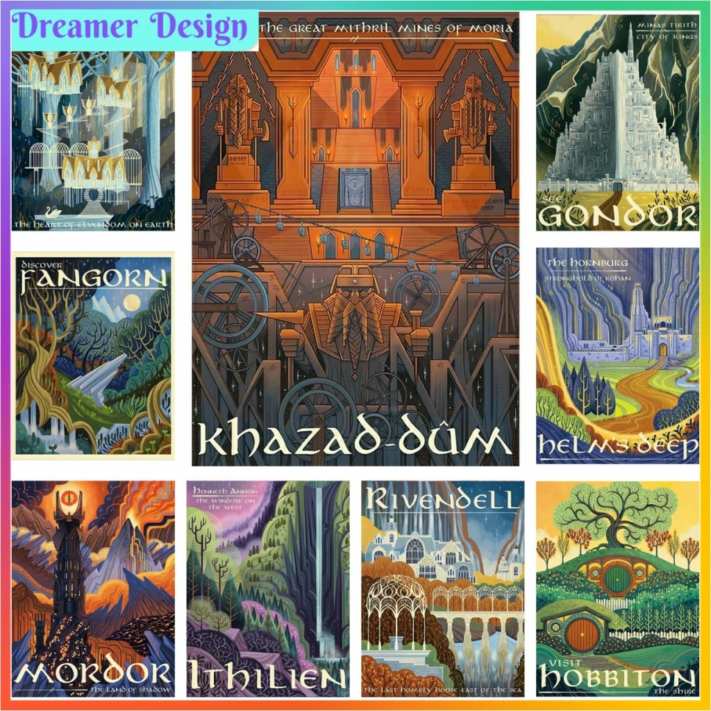 Abstract Ring Art Retro Vintage Film Mordor Castle Lord Magic Diamond Painting Cross Stitch Set 5D DIY Art Full Drill Mosaic New