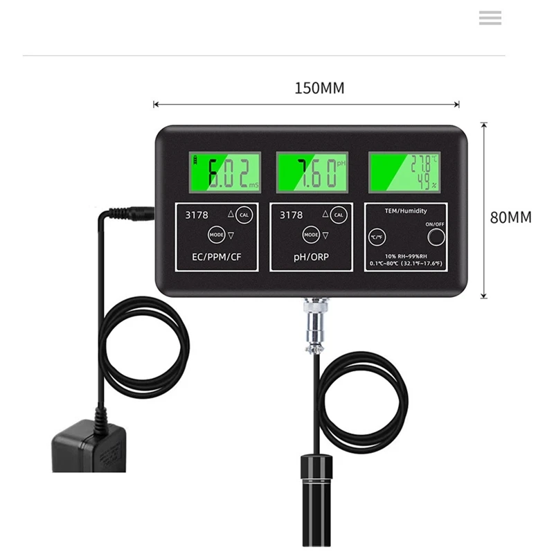 7 In One Water Quality Analyzer PH Water Tester  PPM/EC/CF Meter 24 Hours Online Monitor Water EU PLUG