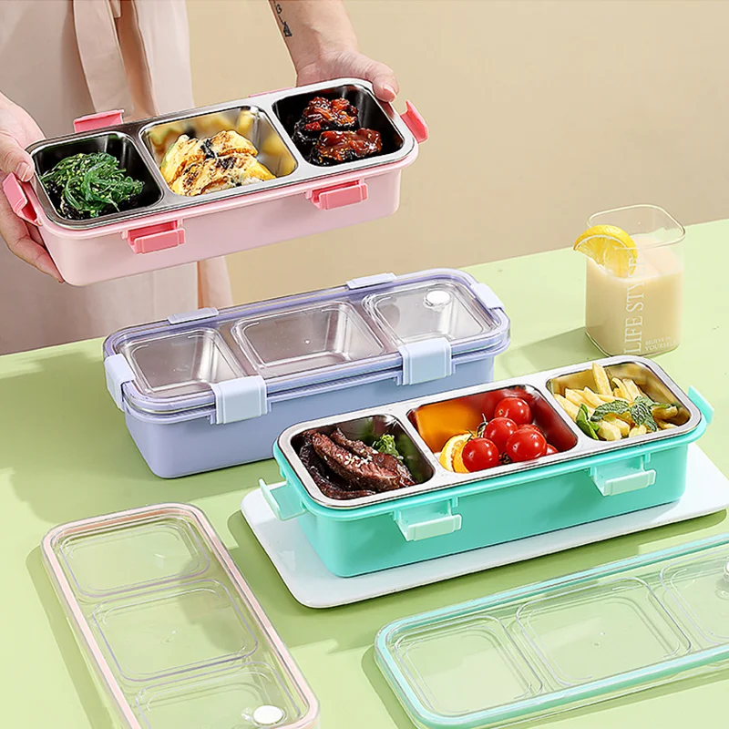 2/3 Compartment Lunch Box Stainless Steel Bento Box with Soup Bowl Portable Children's Snack Box Food Storage Container