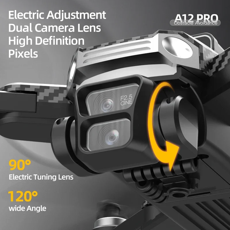 Drone A12 PRO: 360 °   Evitar láser, ajuste eléctrico de 3 cámaras, motor sin escobillas, seguimiento de flujo óptico, plegable de alto rendimiento