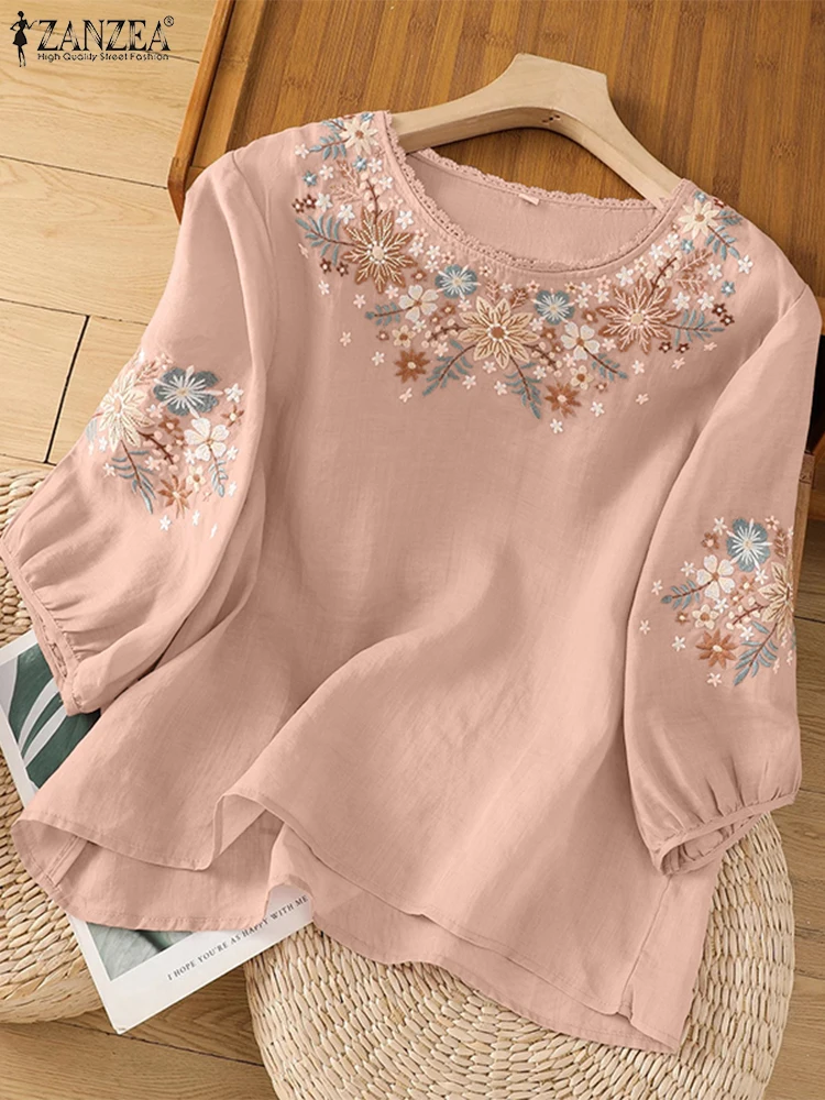 

ZANZEA Vintage Blouses Women Floral Printed Tops Summer Half Lantern Sleeve O Neck Blusas 2025 Oversized Loose Casual Tunics