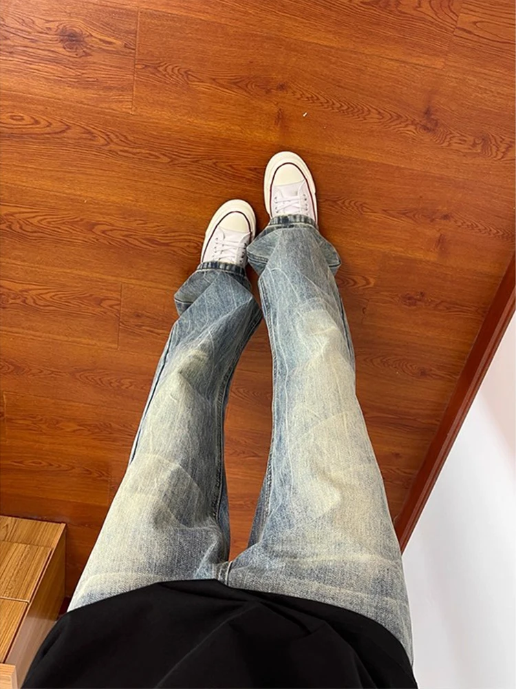 

Blue Waed Lightning Pattern Straight Leg Men's Jeans High Waist Slimming Capri Pants Retro Sle Youth Faion Casual Jeans