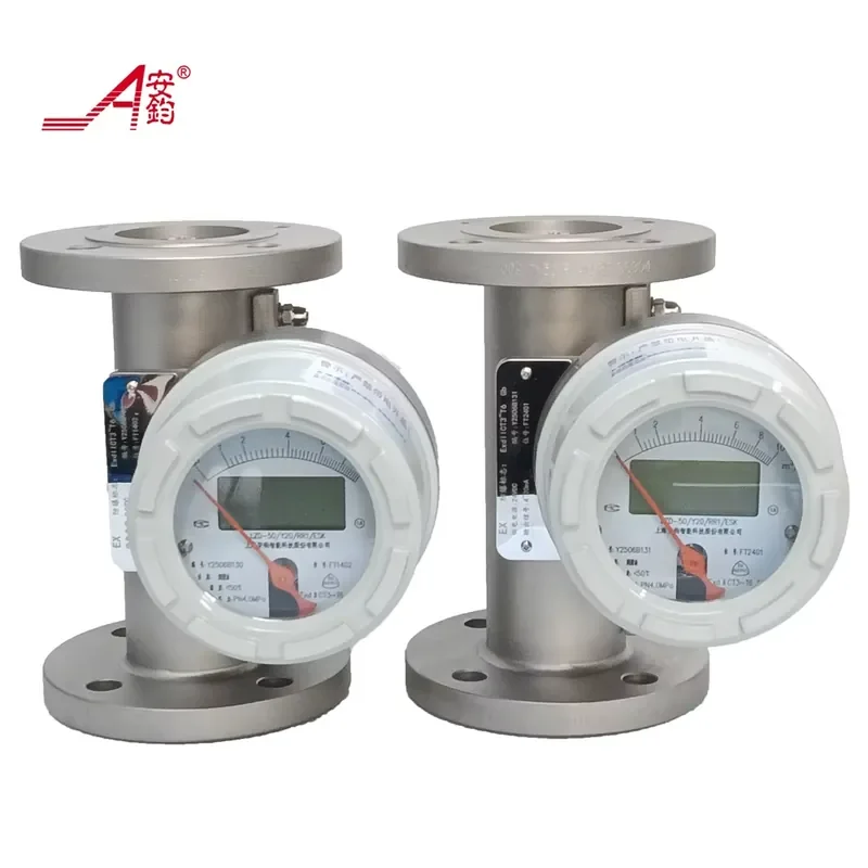 Analog 4-20mA Variable Area Flow Meter Aluminum Alloy Tube Rotameter Liquid Hydraulic Oil Pointer LCD Display +/-1%