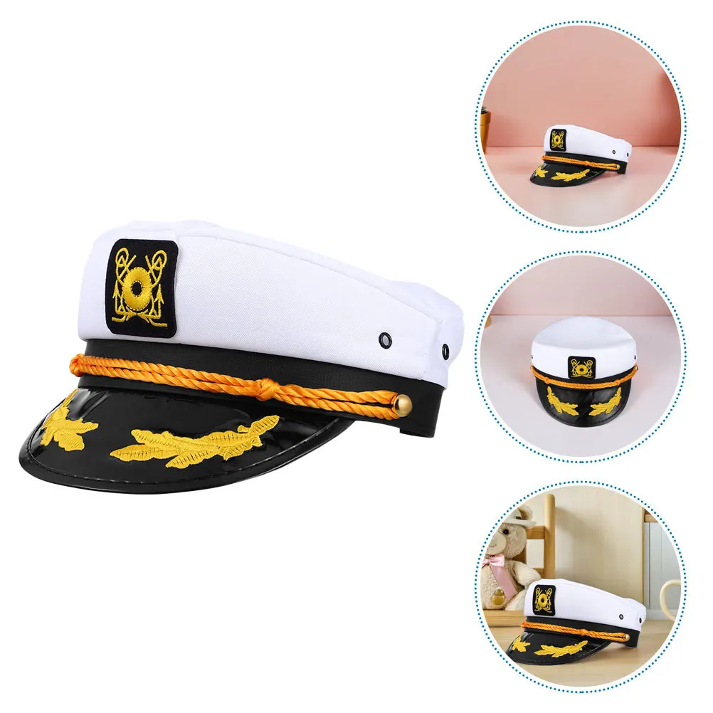 

4Pcs Embroidered Navy Captain Hat Premium Polyester Adjustable Strap for Captain Role Play Yacht Gathering Nautical Party Use