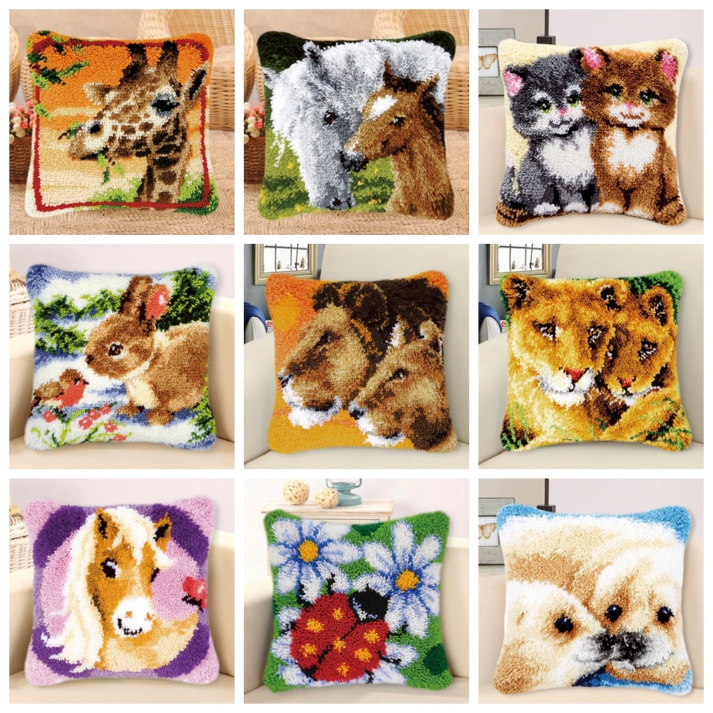 

Набор с крючком-защелкой, детская подушка с узлом, для рукоделия, с рисунком жирафа, животного, Льва, набор с крючком-защелкой, подушка, наволочка