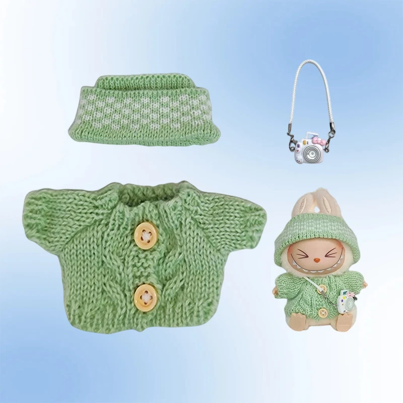 Ubranka dla lalek Labubu I II, 17 cm, urocze ubranka, 5 kolorów, zestaw swetra z siateczki i czapki, akcesoria, ubranka pluszowe dla lalek.