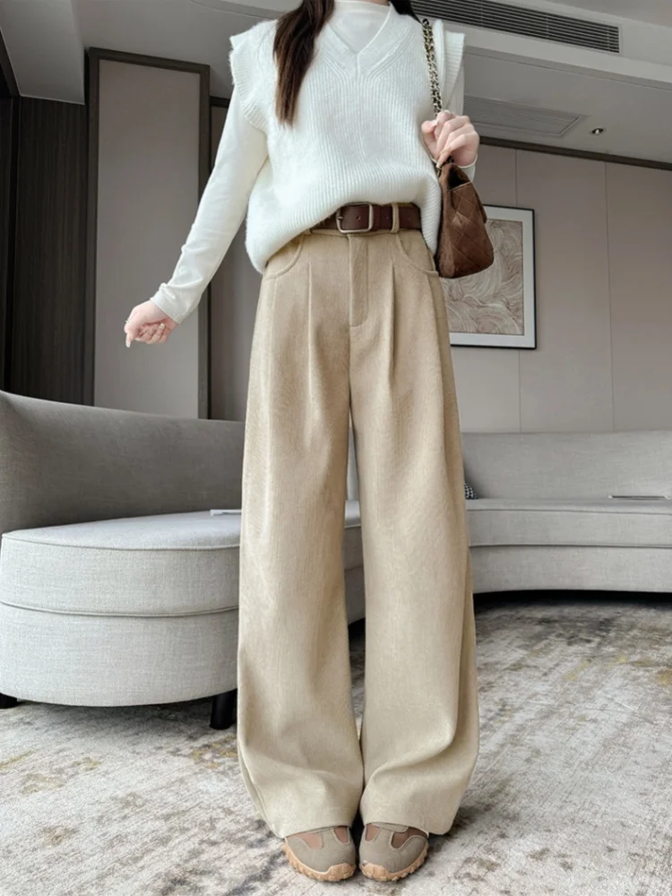 

Corduroy Trousers Women Flattering Wide-Leg Style Straight-Leg Casual Trousers Relaxed Effortless Suit-Style Finish