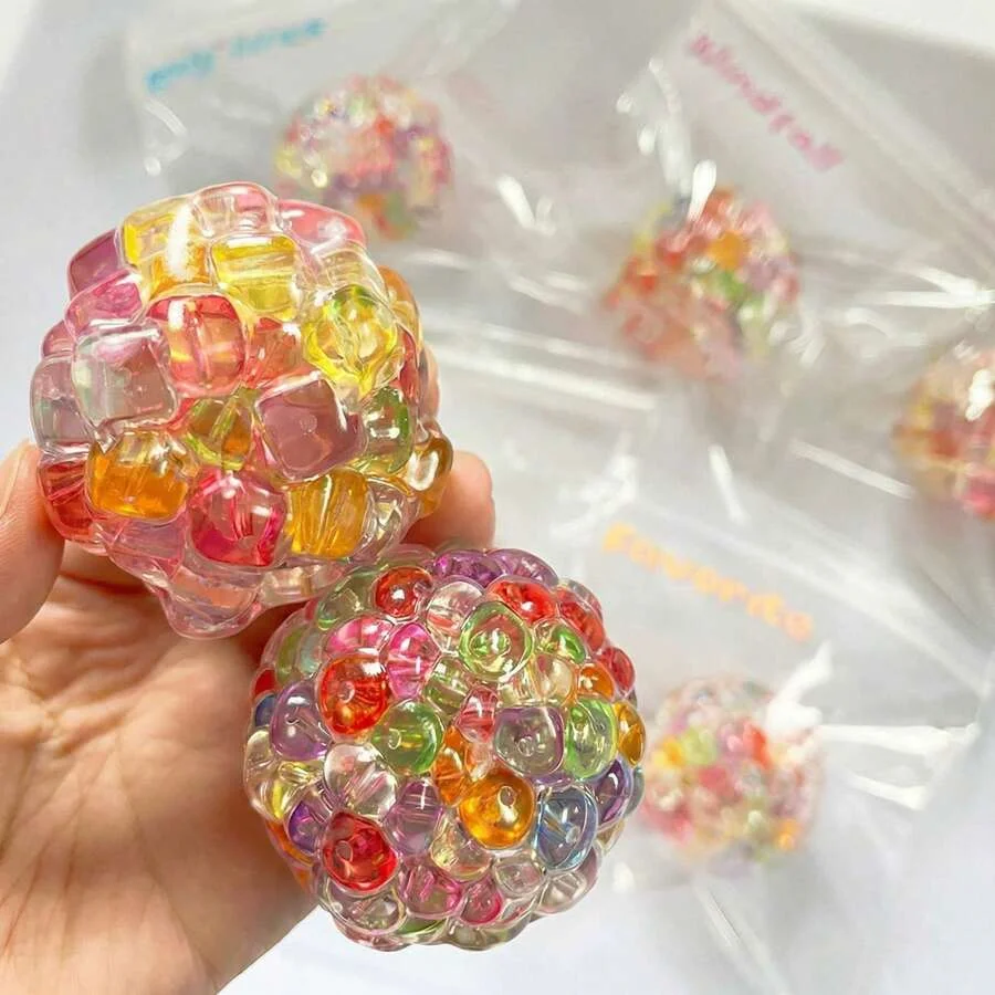Sensory Fidget Toy: crunchy squishies Colorful Mesh Squeeze Ball With Finger Beads, Soft Tactile Stress Relief Toy For Anxiety,