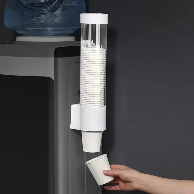 Dispensador automático de vasos desechables, estante de plástico para almacenamiento de papel y polvo, novedad de 2024