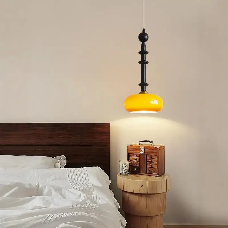 Modern Creative Retro Living Room Rubber Wood Milk White Glass Pendant Light Suitable for Bedroom and Study Decoration Lighting