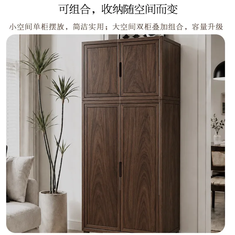 All elm solid wood wardrobe, new Chinese Song's aesthetic double-door storage cabinet