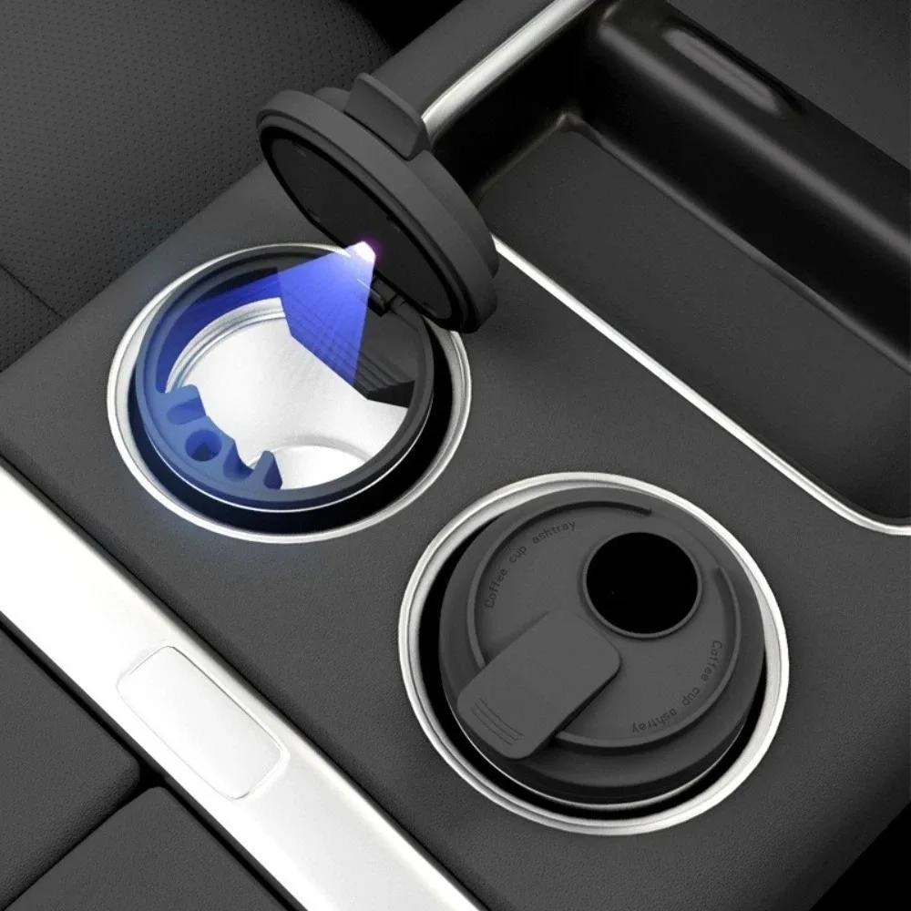 New Coffee Cup Style Car Ashtray 7 Color LED Light Metal Lining Garbage Storage Cup ABS Shell with Lid Car Ash Holder Car