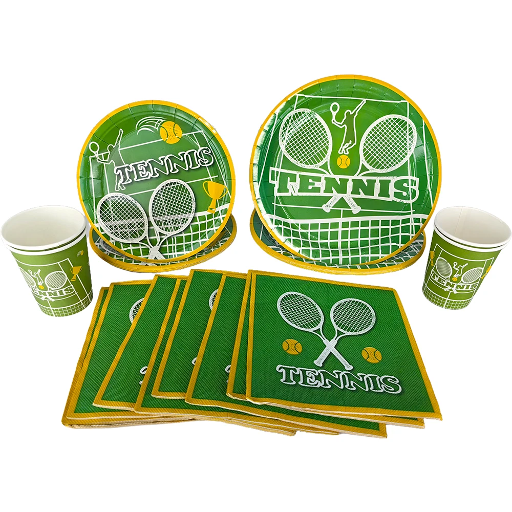 Tennis Theme Disposable Tableware Paper Plate Cup Napkin Tennis Racket Balloon Kids Boys Sport Tennis Birthday Party Decor