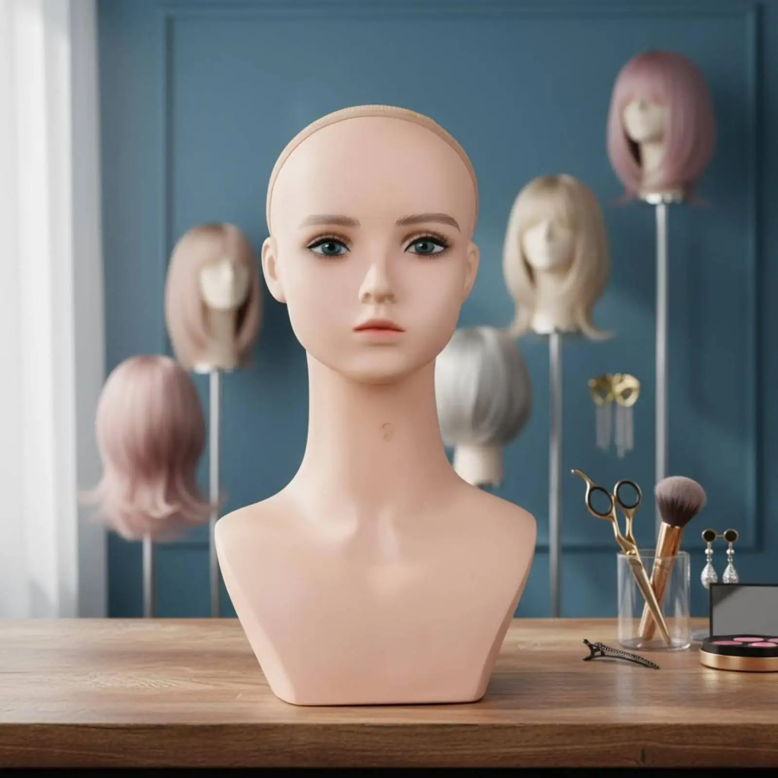 Mannequin Head with Shoulders PVC Material for Shop Window, Cosmetology Students