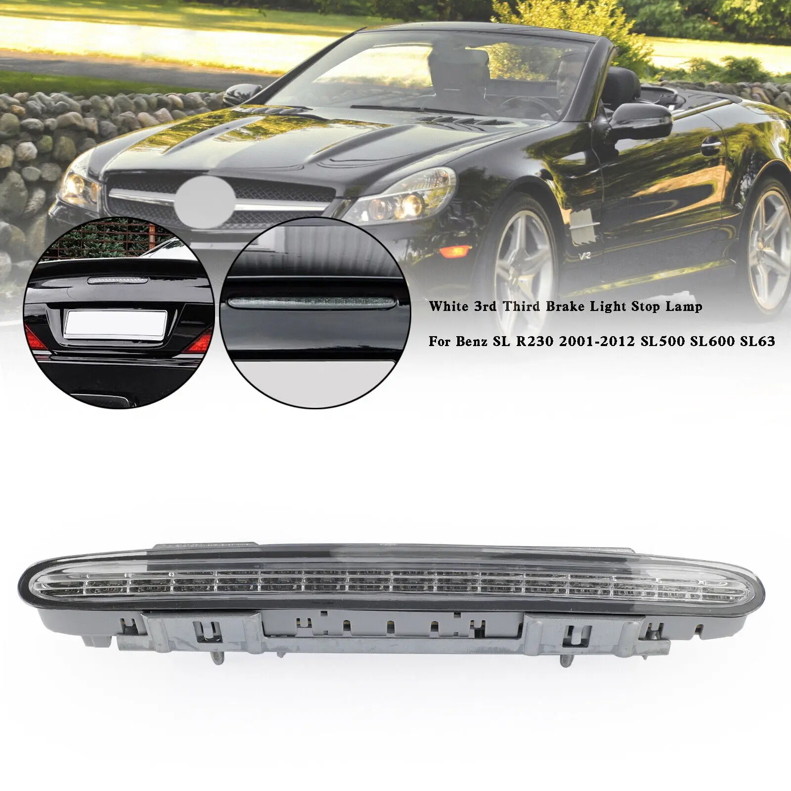 

White 3rd Third Brake Light Stop Lamp For Benz SL R230 01-2012 SL500 SL600 SL63.