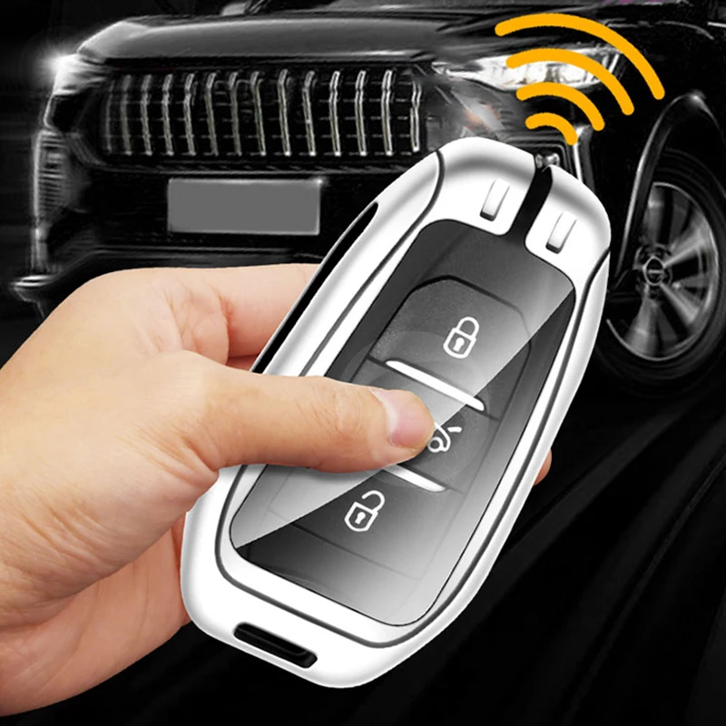 Zinc Alloy Car Remote Key Case Cover Shell Fob Holder for Peugeot 3008 GT Line Protected Key Bag Auto Keychain Accessories