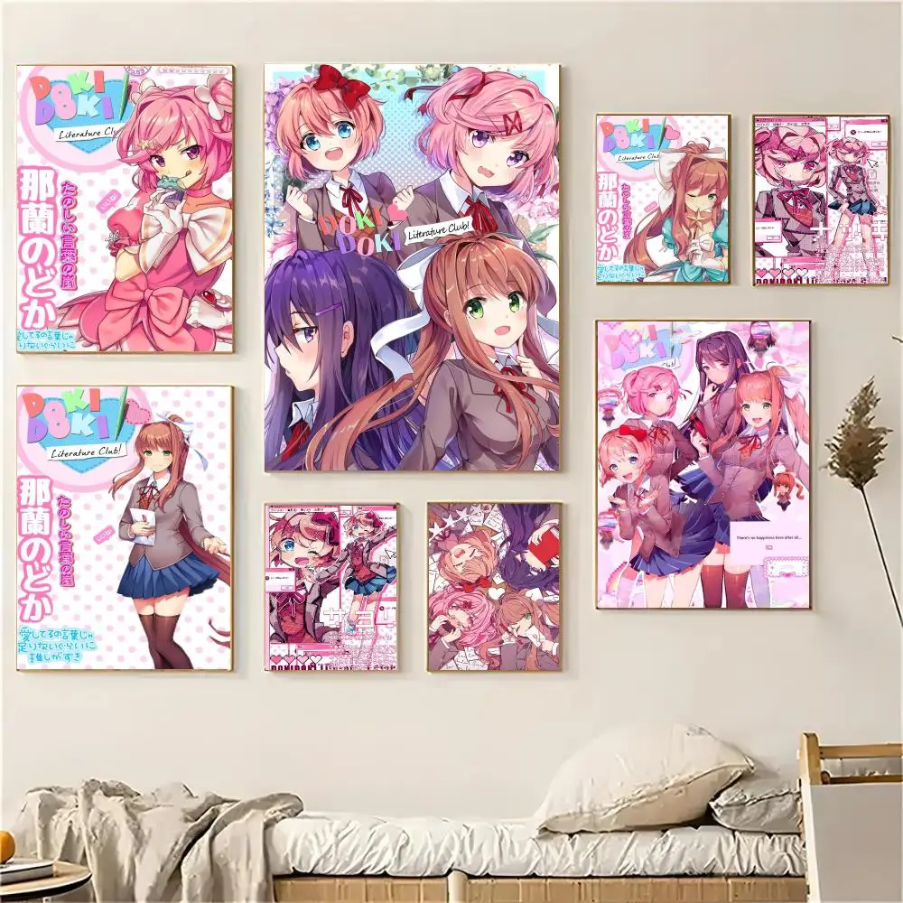 Doki Doki Literature Club game Poster Self-adhesive Decal Living Room Bedroom Party Bar Decor Moisture-proof Fade-resistant