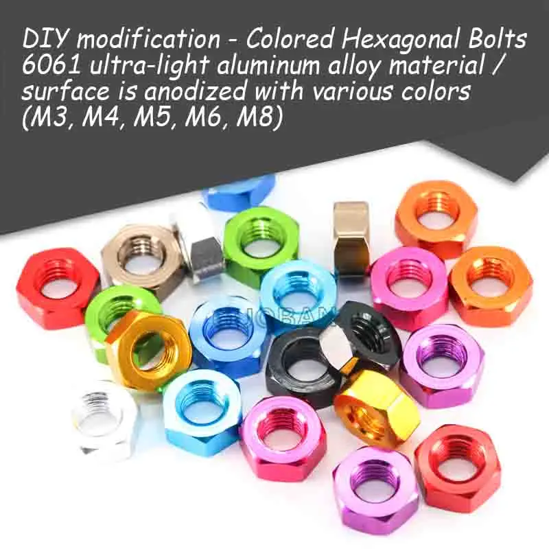 6061 Aluminum Alloy Hex Nuts,Anodized Color Anti-Loose Locking Nuts,Lightweight&Corrosion-Resistant for M3 M4 M5 M6 M8 5Pcs