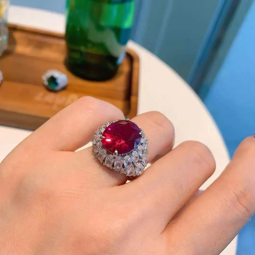 New 2022 Luxury Color Oversized AAA CZ Jewelry Women Wedding Engagement Ring Prom Party Adjustable Size Fashion Jewelry Gift
