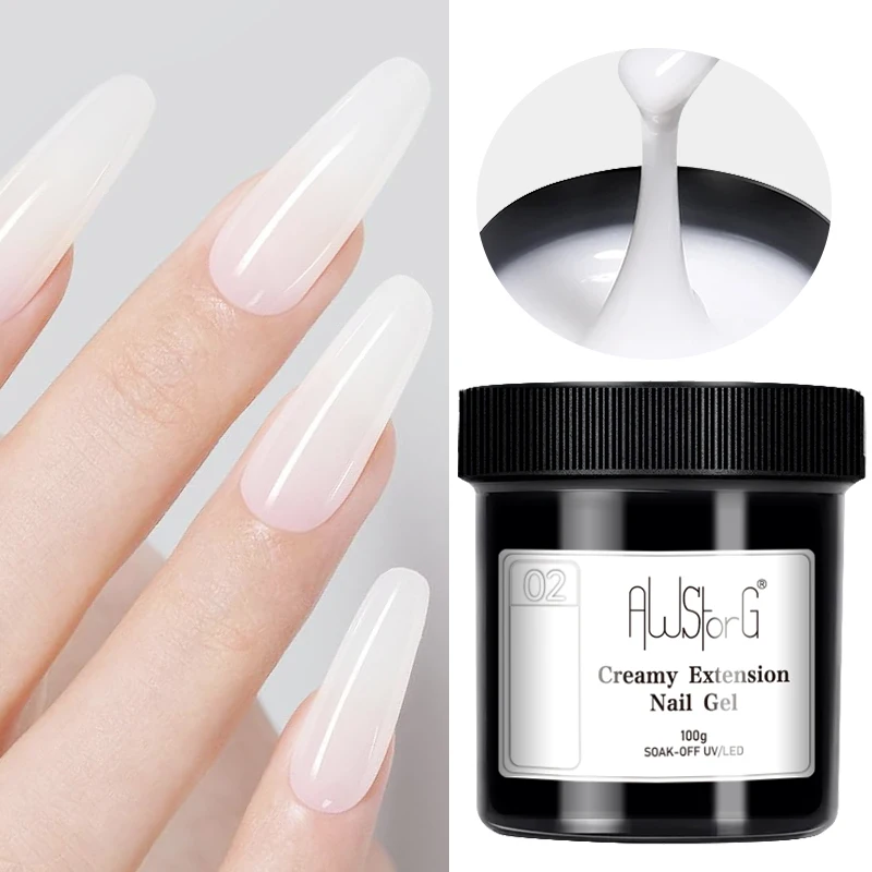 AWStorG 3 unids/set 100g Gel de uñas de construcción Kit de Gel de extensión de uñas cremoso blanco lechoso Gel duro construido barniz UV semipermanente