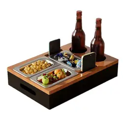 Cup Holder For Couch Sofa Tray Natural Wood Practical TV Snack Drink Caddy Couch Tray With Cup Holder Daily Supplies