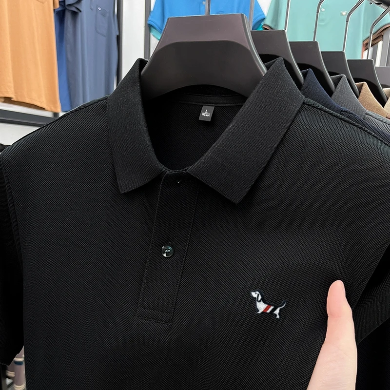 New Luxury Brand Men's Polo Shirt Lapel Dog Embroidered Short Sleeve Summer 100Cotton T-shirt Fashion Casual Breathable Menswear